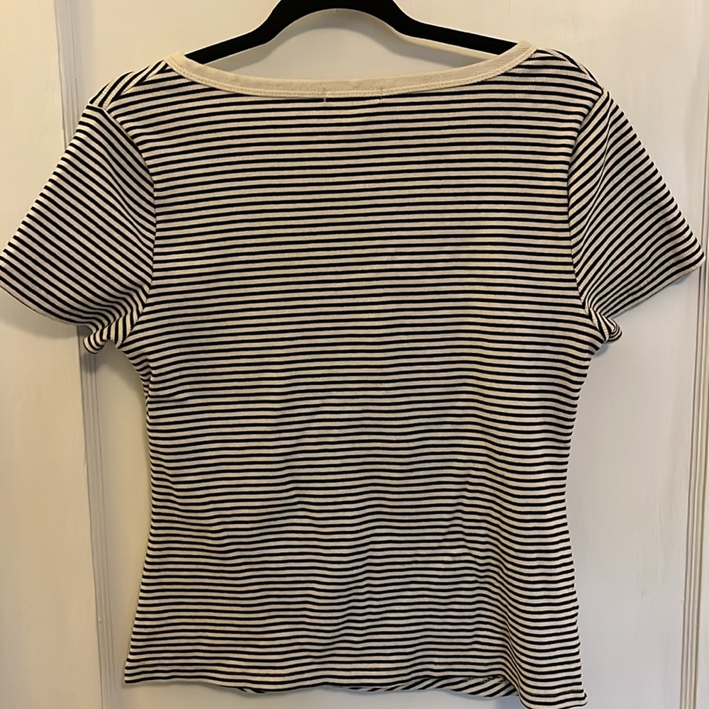 Nine Britton Black and Cream Striped Tee (Women’s L) - Picture 2 of 6